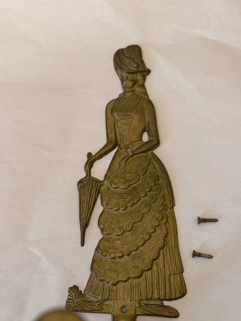 Victorian Lady Brass Wall Hook - Gold Finish Decorative Closet Hook